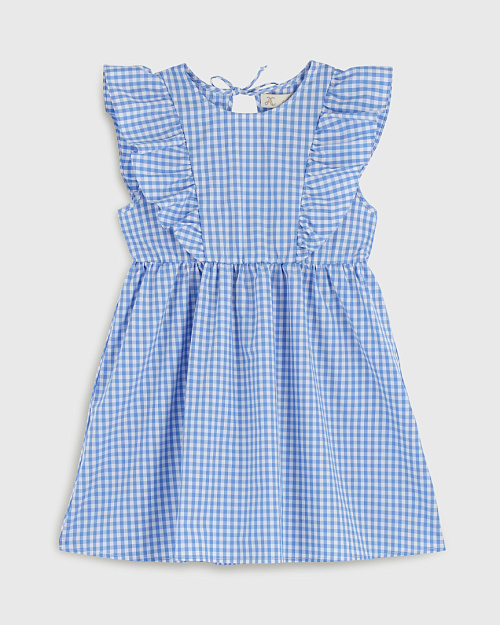 Детское хлопковое платье в клетку, синий