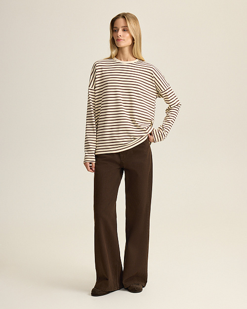 Лонгслив в полоску, коричневый