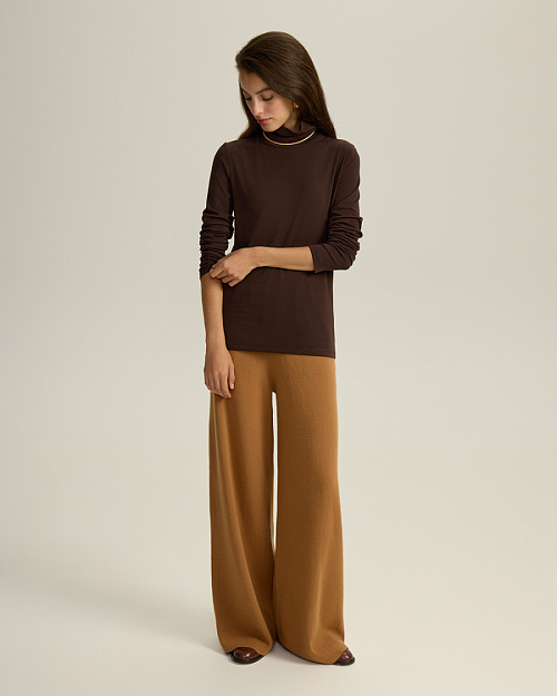 Широкие вязаные брюки из 100% шерсти мериноса, карамельный