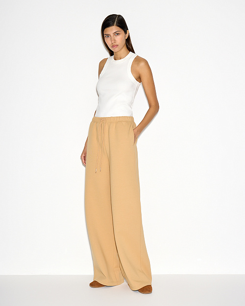 Прямые брюки из футера, бежевый
