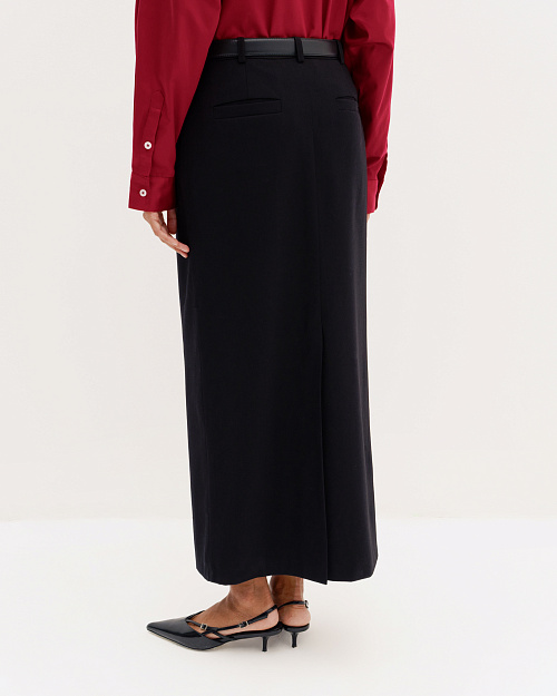 Прямая юбка со шлевками для ремня, черный