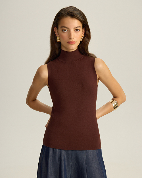 Трикотажный топ с воротником стойкой, из вискозы, коричневый