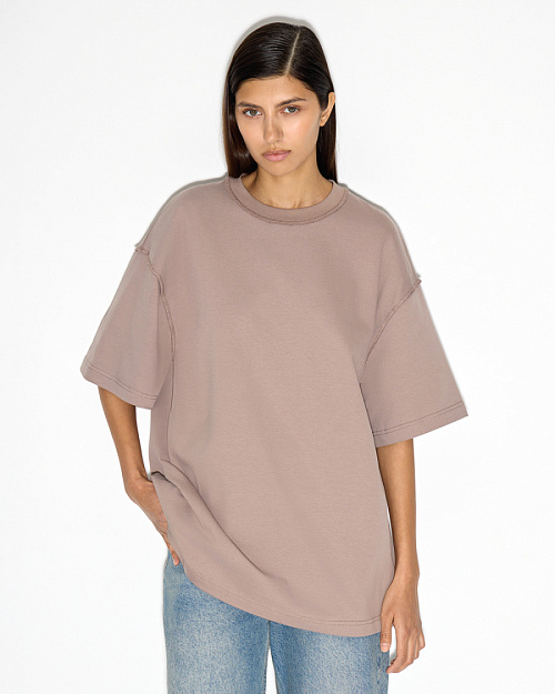 Оверсайз футболка с акцентными швами, из 100% хлопка, капучино