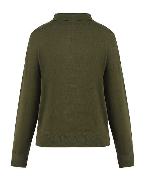 Шерстяной джемпер с воротником поло, хаки