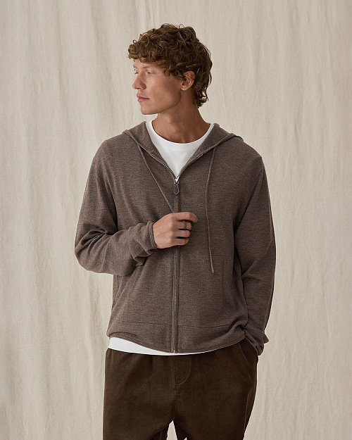 Худи Unisex на молнии, из шерстяного вязаного трикотажа, коричневый
