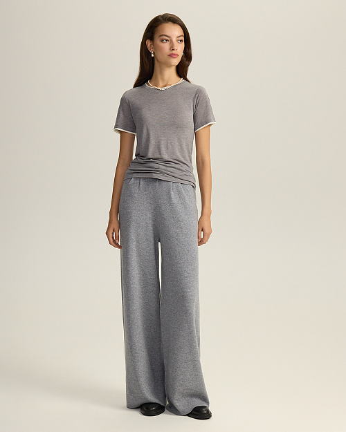 Широкие вязаные брюки из 100% шерсти мериноса, серый