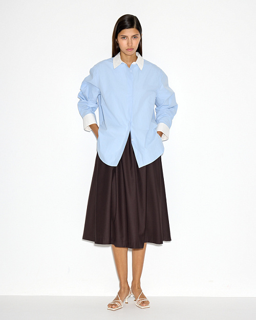 Свободная юбка миди с карманами, коричневый