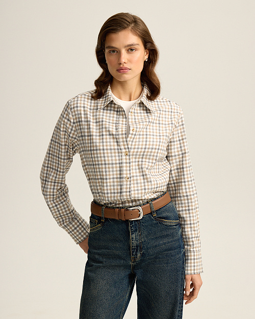 Клетчатая рубашка из плотного хлопка, бежевый