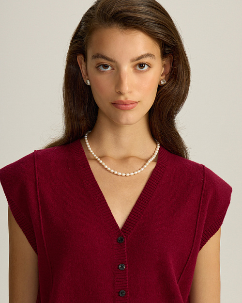 Шерстяной трикотажный жилет на пуговицах, бордовый