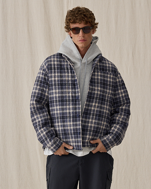 Мужская утепленная стеганая рубашка, синий