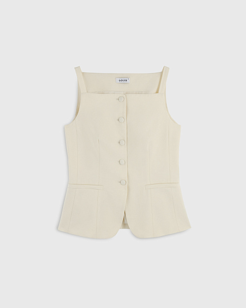 Приталенный топ жилет на пуговицах, из тенселя, молочный