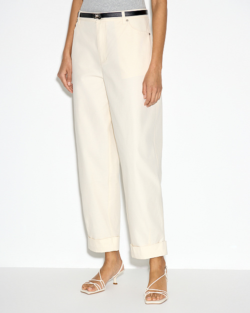 Хлопковые брюки с отворотами, белый