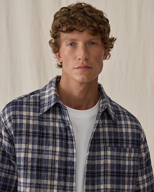 Мужская утепленная стеганая рубашка, синий