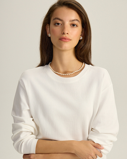 Лонгслив прямого кроя из плотного хлопка, белый