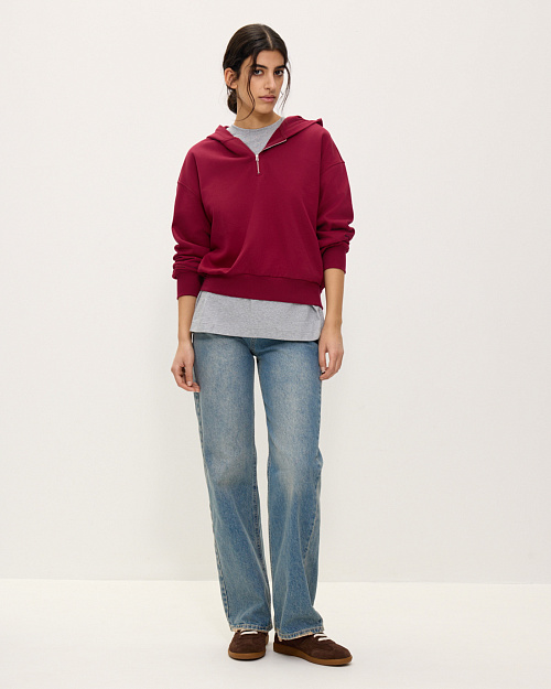 Худи с воротом на молнии, бордовый