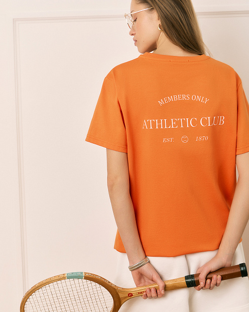 Оверсайз футболка Unisex, с принтом и вышивкой, из 100% хлопка, оранжевый