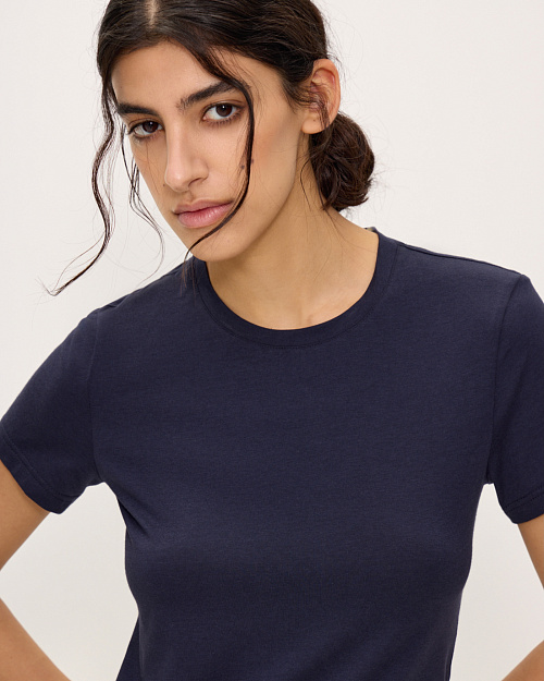 Приталенная футболка из хлопка и модала, синий