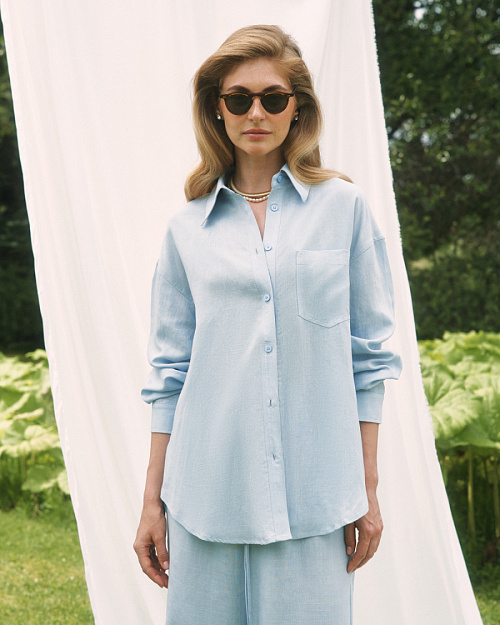 Рубашка оверсайз из тенселя и льна, небесно-голубой
