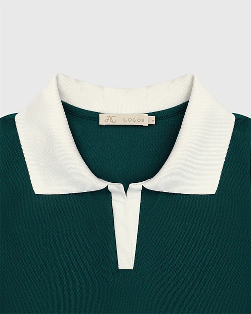 Майка с контрастным воротником поло, зеленый