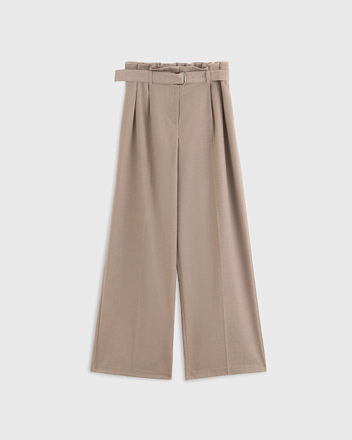 Брюки с защипами, с поясом, бежевый