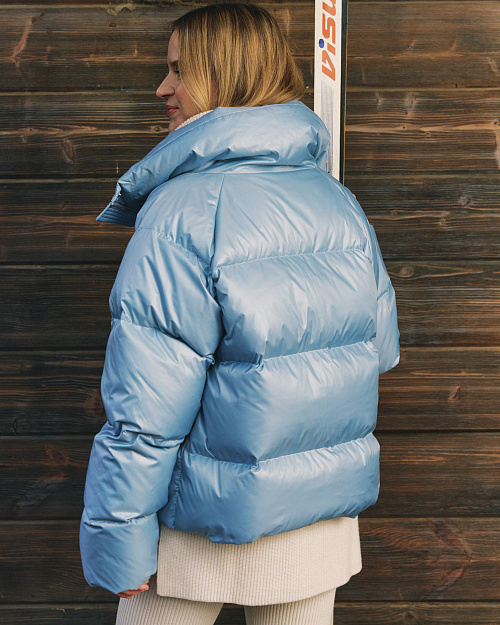 Короткий пуховик с натуральным наполнителем, голубой