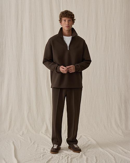 Мужские брюки с защипами, из футера, коричневый