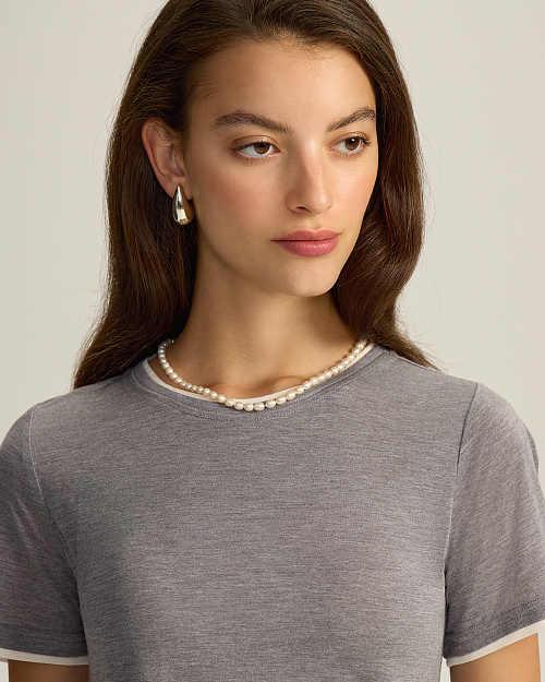 Футболка с имитацией многослойности, из модала с шелком и кашемиром, серый меланж