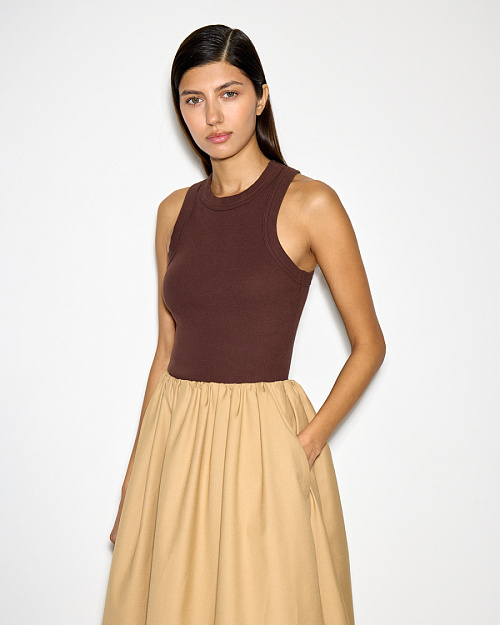 Майка с американской проймой, из хлопка и спандекса, коричневый