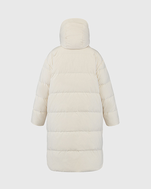 Удлиненный пуховик с капюшоном-трансформером, молочный