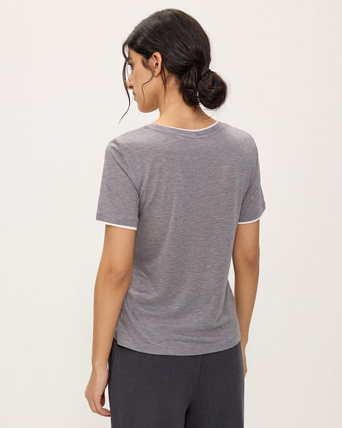 Футболка с имитацией многослойности, из модала с шелком и кашемиром, серый меланж