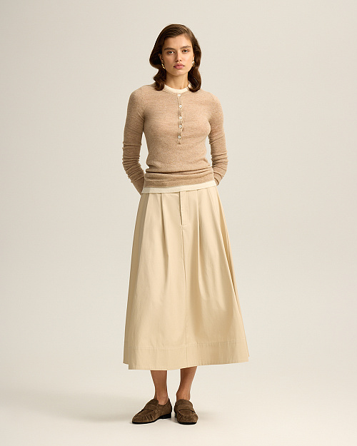 Шерстяной лонгслив на пуговицах, с эффектом многослойности, бежевый меланж