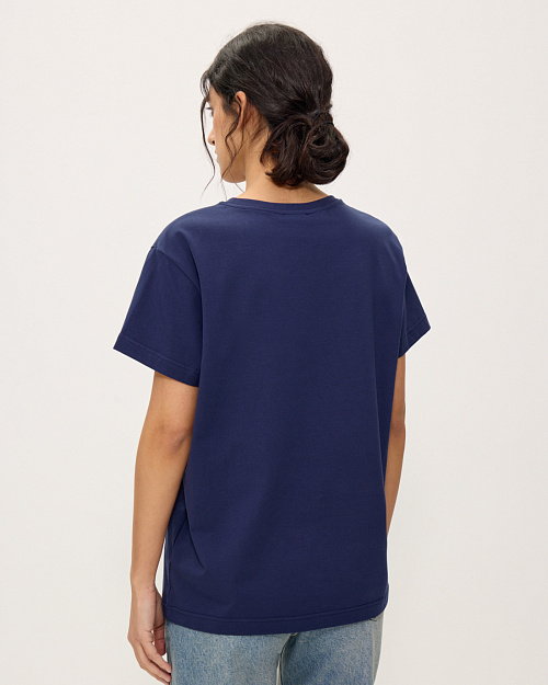 Футболка бойфренд из хлопка и спандекса, синий