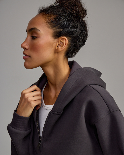 Худи оверсайз на молнии, Unisex, темно-серый