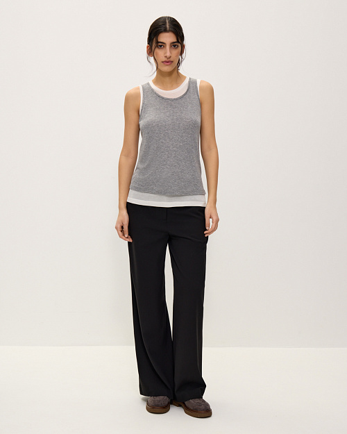 Двухслойная майка из тенселя и шерсти, серый меланж