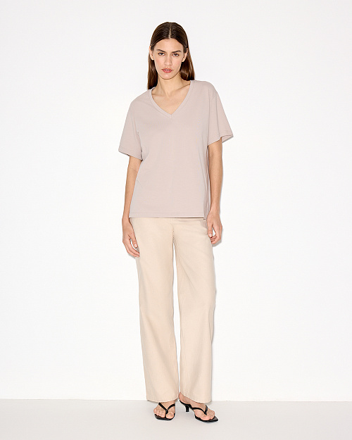 Футболка с V-вырезом, из хлопкового джерси, серо-бежевый