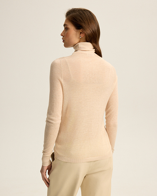 Водолазка из тонкой шерсти, светло-бежевый меланж