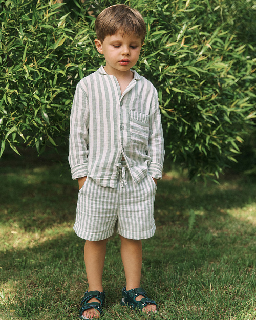 Детская рубашка в полоску Unisex из муслина, зеленый