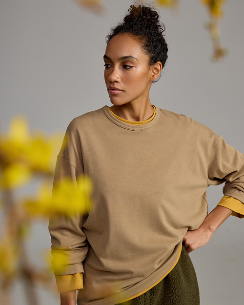 Хлопковый лонгслив Unisex, светло-коричневый