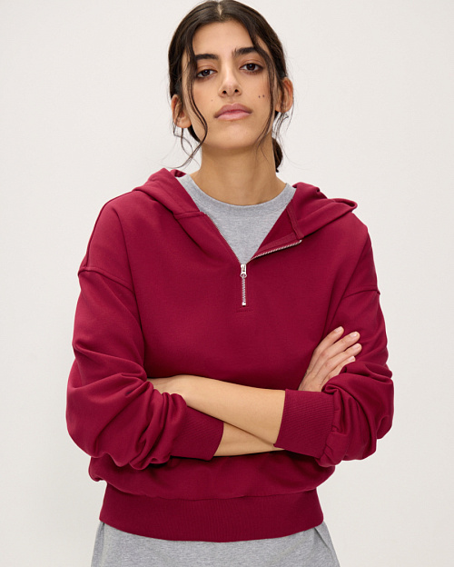 Худи с воротом на молнии, бордовый
