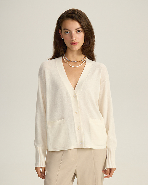 Кардиган из шерсти мериноса, молочный