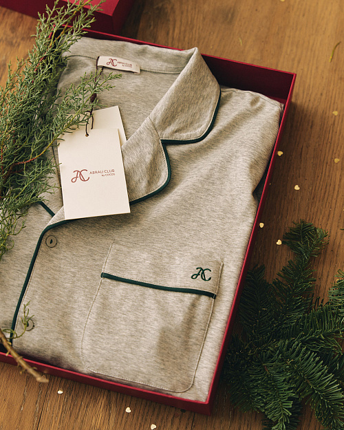 Мужская пижамная рубашка с контрастной отделкой, серый