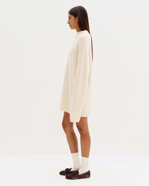 Удлиненный свитер из шерсти и ангоры, молочный