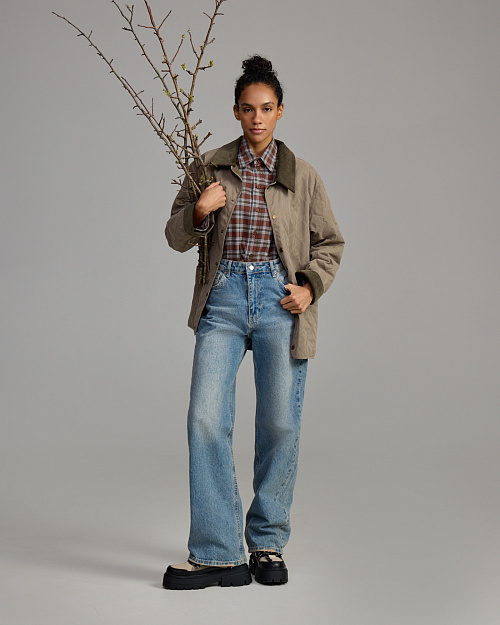 Стеганая куртка Unisex с отделкой вельветом, хаки