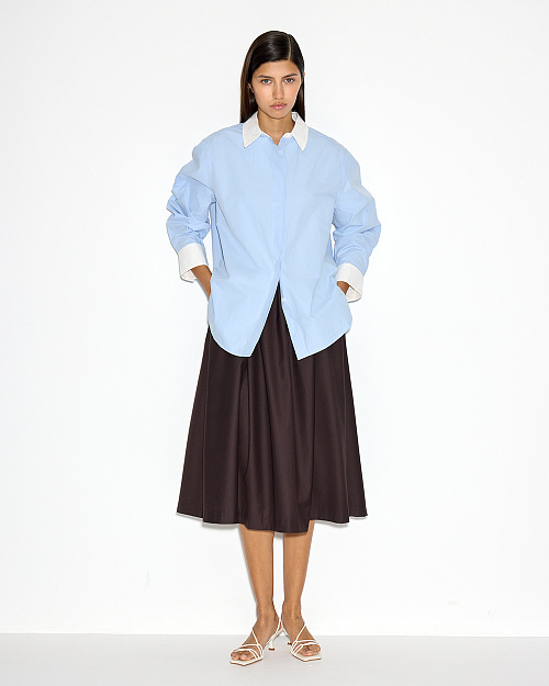 Свободная юбка миди с карманами, коричневый