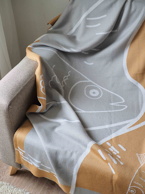 Плед, серо-желтый, 160х100 см