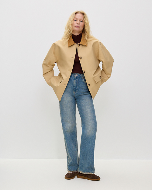 Хлопковая куртка с вельветовой отделкой, бежевый