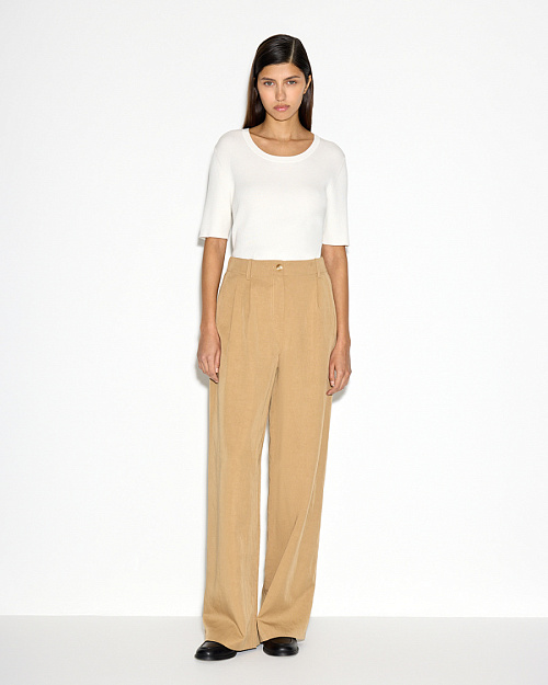 Брюки палаццо с резинкой на спинке, из лиоцелла, бежевый
