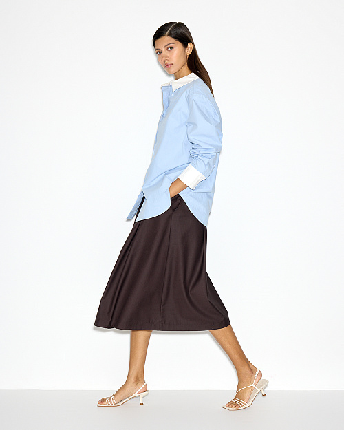 Свободная юбка миди с карманами, коричневый