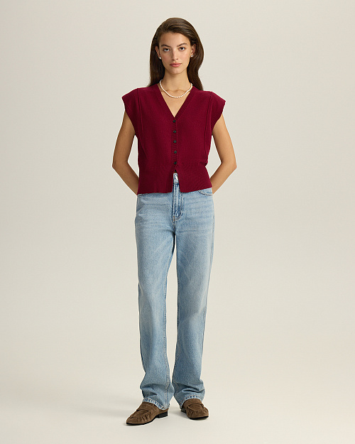 Шерстяной трикотажный жилет на пуговицах, бордовый