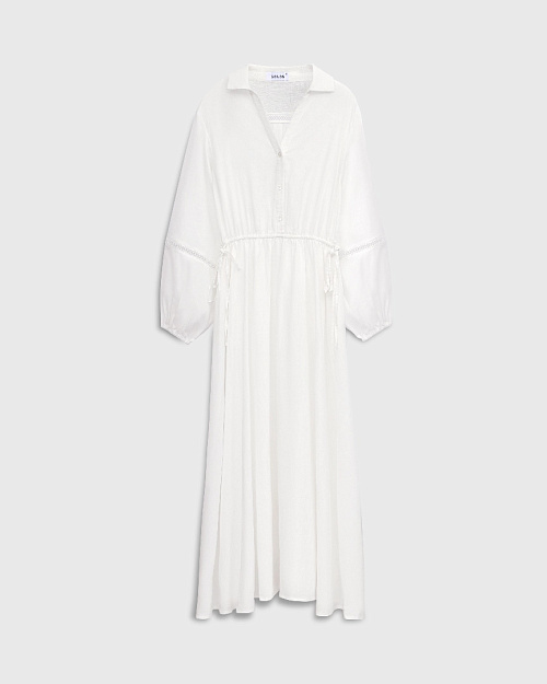 Платье с кружевными вставками, из тенселя и льна, белый